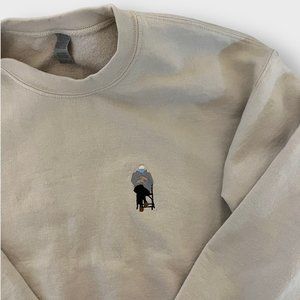 Embroidered Bernie Sanders Crewneck Sweatshirt (Tan/Beige)